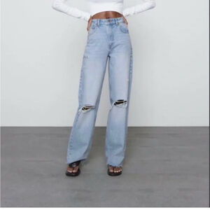 Zara Distressed High Rise Raw Edge Jeans Size 8